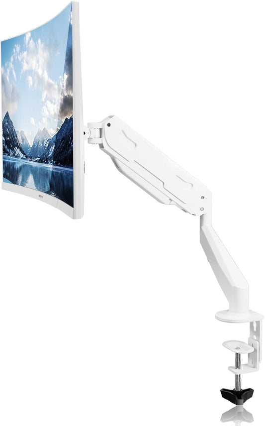 Gas Spring Monitor Arm 32 Inch,Adjustable Single Monitor Desk Mount with Swivel/Tilt/Rotation,Computer Monitors Stand Holder with Clamp/Grommet Mounting Base, VESA Mount Bracket,White
