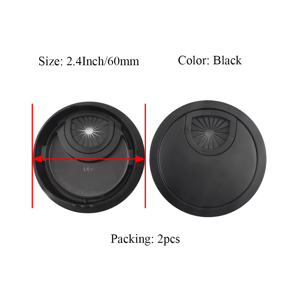 HAHIYO 2Pcs 2.4Inch/60mm Black Zinc Alloy Desk Grommet Wire Grommet Cable Management Cord Hole Cover Desk Wire Hole Insert Wire Organizer for Computer Office Home School Equipment Systems