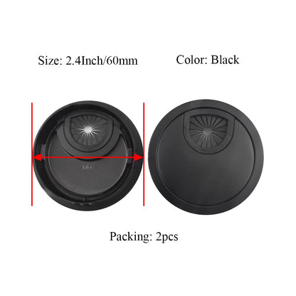 HAHIYO 2Pcs 2.4Inch/60mm Black Zinc Alloy Desk Grommet Wire Grommet Cable Management Cord Hole Cover Desk Wire Hole Insert Wire Organizer for Computer Office Home School Equipment Systems