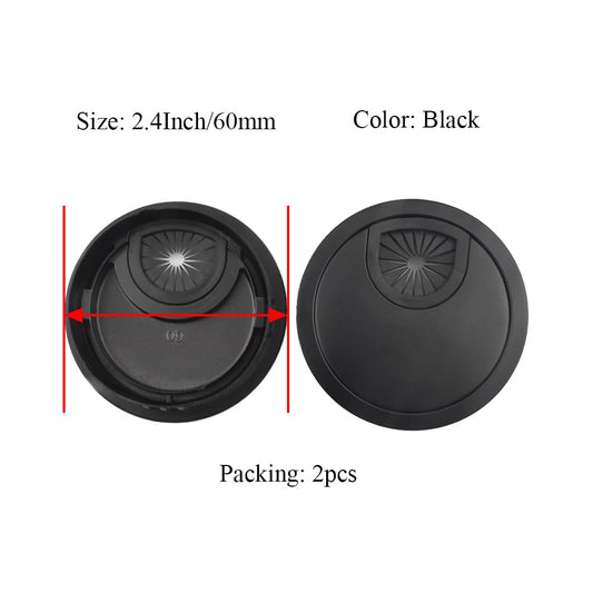 HAHIYO 2Pcs 2.4Inch/60mm Black Zinc Alloy Desk Grommet Wire Grommet Cable Management Cord Hole Cover Desk Wire Hole Insert Wire Organizer for Computer Office Home School Equipment Systems