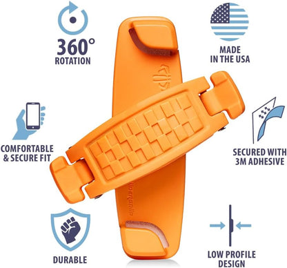360 Rotating Phone Grip - Phone Holder for Hand - Phone Grips for Back of Phone & Pop Cell Phone Accessories for iPhone, Smartphones & Kindle Tablets (Orange)