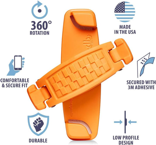 360 Rotating Phone Grip - Phone Holder for Hand - Phone Grips for Back of Phone & Pop Cell Phone Accessories for iPhone, Smartphones & Kindle Tablets (Orange)