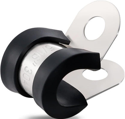 100PCS Cable Clamps 5/16 Inch 304 Stainless Steel Cable Clamps Rubber Coated Cushioned Insulated Cable Clamp,Automotive Wire Clamps,Pipe Clamps,Metal Clamp for Tube,Wire Cord Installation(8mm)