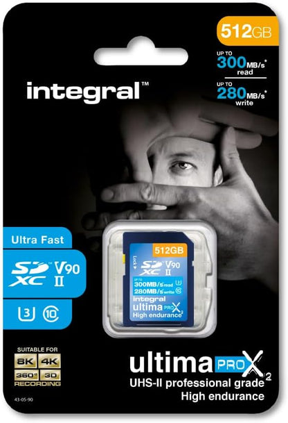 Integral 512GB UHS-II SD Card V90 Up to 300MBs Read and 280MBs Write Speed 1866X SDHC Professional High Speed Memory Card
