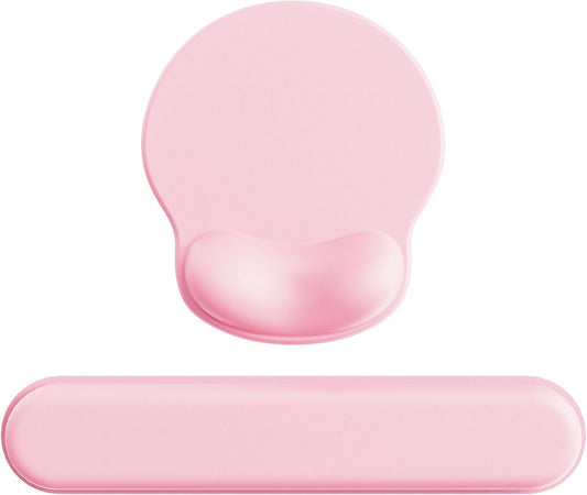 Ergonomic Mouse Pad Wrist Support Set, Memory Foam Keyboard Wrist Rest Set, Relieve Wrist Pain Keyboard Pad, Non-Slip Base Mousepad(Pink Set)