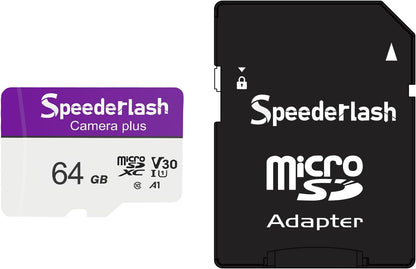 Micro SDXC Memory Card 64GB, Speederlash Camera Plus TF Card with Adapter, Up to 90MB/s Read Speed, 4K UHD&5K Video Support, U1 V30 A1 Rated, Waterproof, for Security Camera, Dashcam, Drones