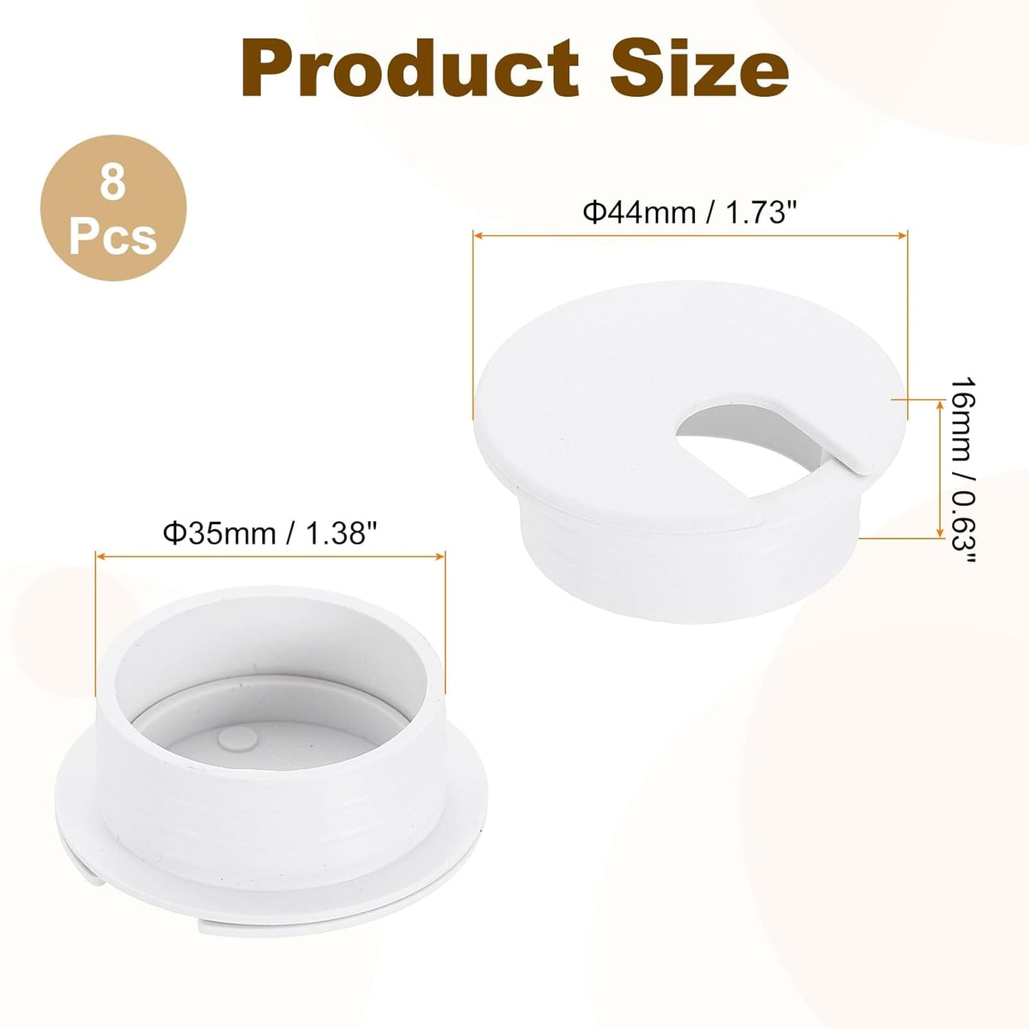 uxcell 8 Pcs 35mm (1.38 Inch) Desk Grommet, Plastic Cable Hole Cover, Wire Cord Cable Organizer for Home Office Computer Desk Cabinet, White