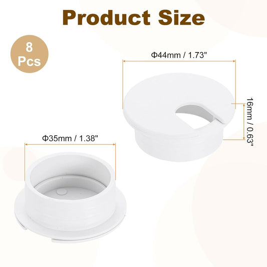 uxcell 8 Pcs 35mm (1.38 Inch) Desk Grommet, Plastic Cable Hole Cover, Wire Cord Cable Organizer for Home Office Computer Desk Cabinet, White