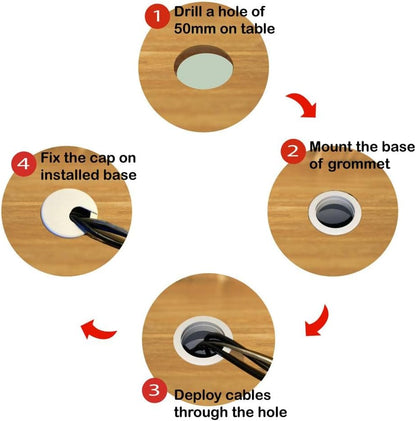 MAHDPRO Desk Grommet White 2 Inch (50 mm) Pack of 5-ABS Plastic Desk Cord Hole Cover to Arrange Cables & Wires Through Computer Table/Countertops