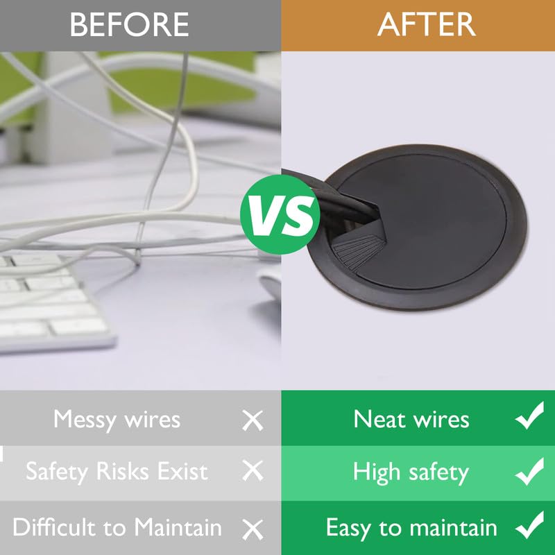 5 Pcs Desk Grommet 2-3/8" / 60 mm, Desk Cord Hole Cover, Cable Grommet ABS Plastic, Desk Hole Grommet for Home & Office Pc, Detachable Adjustable Cable Cord Organizer-White