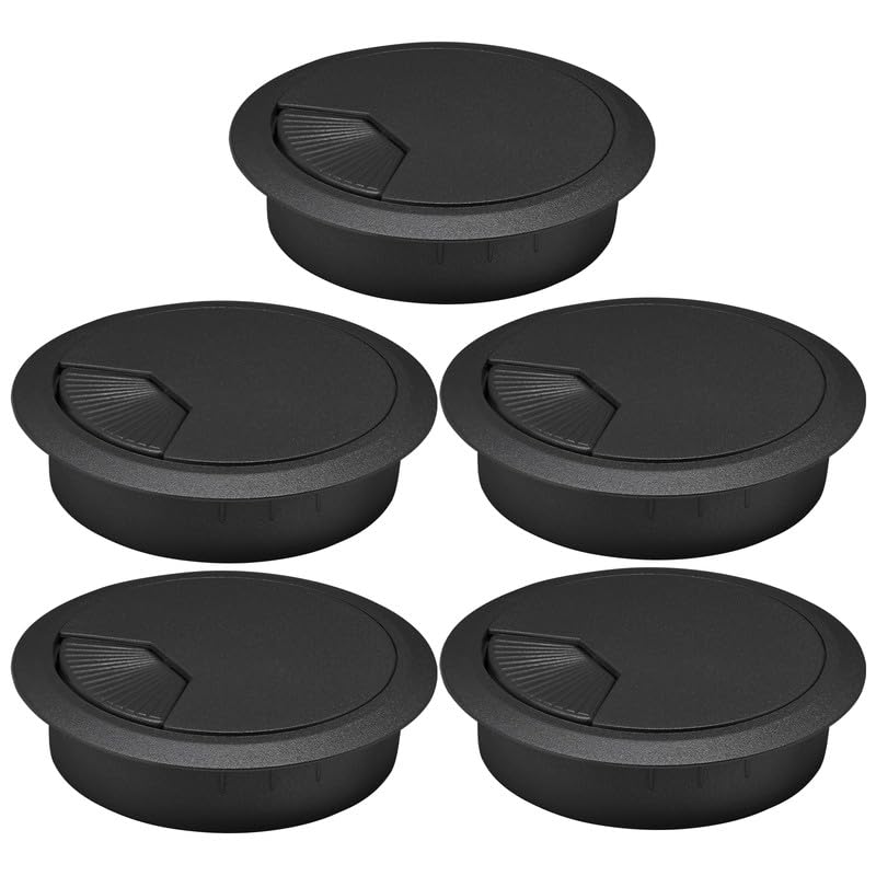 5 Pcs Desk Grommet 2-3/8" / 60 mm, Desk Cord Hole Cover, Cable Grommet ABS Plastic, Desk Hole Grommet for Home & Office Pc, Detachable Adjustable Cable Cord Organizer-Black
