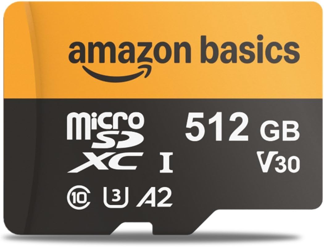 Amazon Basics 512GB microSDXC Card with Adapter, Read Speed Up to 200MB/s, 1-Pack