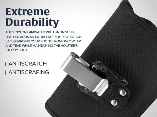 Turtleback Belt Clip for iPhone 16 Pro, 16e, 15 pro 14 Pro 13 Pro -Large- Fits w/Defender Bulky Style Cases, Premium Black Nylon, Horizontal Belt Holder, Magnetic Closure HD Rotating Belt Clip