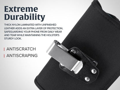 Turtleback Belt Clip for iPhone 16 Pro, 16e, 15 pro 14 Pro 13 Pro -Large- Fits w/Defender Bulky Style Cases, Premium Black Nylon, Horizontal Belt Holder, Magnetic Closure HD Rotating Belt Clip