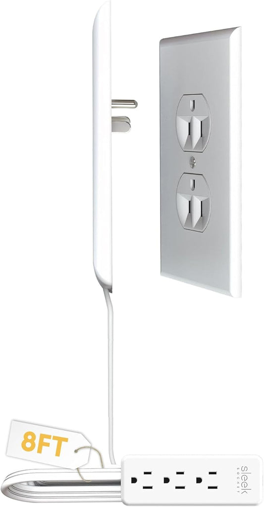 Sleek Socket Original & Patented Ultra-Thin Outlet Concealer with Cord Concealer Kit, Flat Extension Cord with Multi Outlets Power Strip, Ideal for Home Improvement, Hide Bulky and Messy Cords