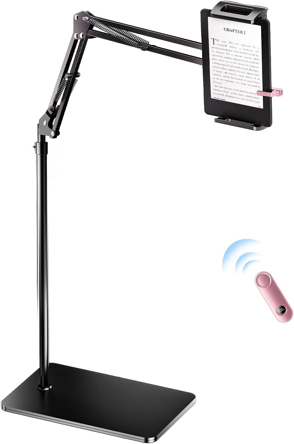Floor Stand for Kindle with Remote Page Turner, Holder Stand for Reading in Bed with Clicker – for Kindle Paperwhite, Oasis,Tablet, iPhone and More 4.7-11 inch,Pink Remote