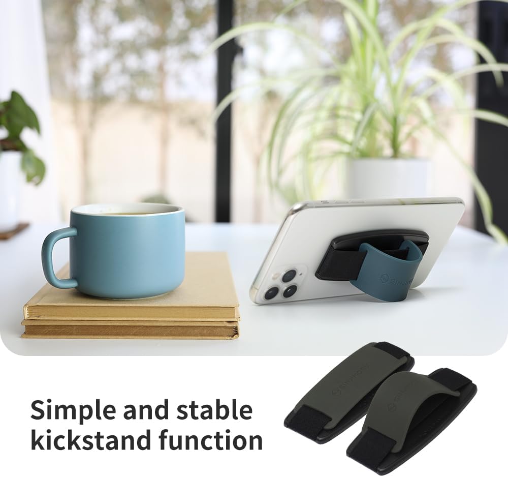 Sinjimoru Detachable Phone Grip Kickstand for Wireless Charging Compatible Phone Finger Holder for iPhone & Smartphones. Sinji Mount S-Grip Blue