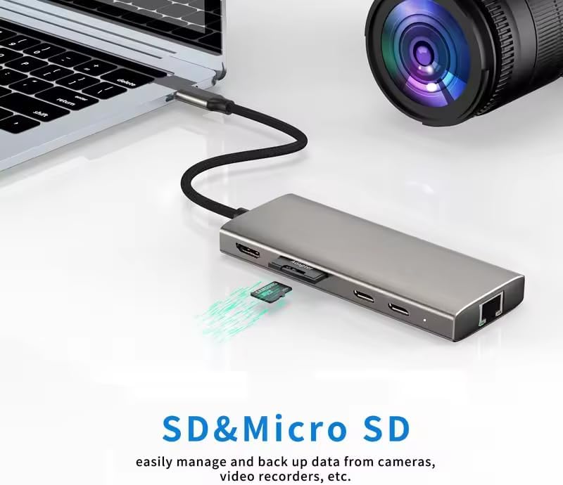 USB C HUB Dongle, 10-in-1 USB C Adapter Docking Station with 4K HDMI, Type C PD, USB C Data, USB3.0, RJ45 Ethernet, SD/TF Card Reader, Other Type C Latops Devices