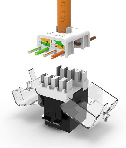 AMPCOM CAT6 Keystone Jack Tool-Less RJ45 UTP, No Punch-Down Tool Required Module Coupler 12-Pack Black