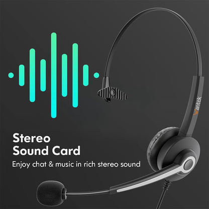 USB-A/USB C/3.5mm Jack 3-in-1 PC Headset, Wired & Noise with Noise-Cancelling Microphone for Laptop - Type-C Computer Headphones with Mic in-line Control for Home