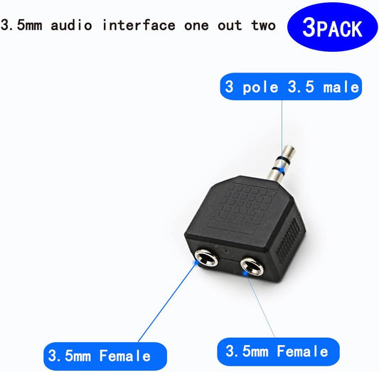 3.5mm Headphone Y Splitter, Gold Plated 3.5mm 1/8 inch Male to Dual Female Stereo Jack Adapter Converter,3-Pack