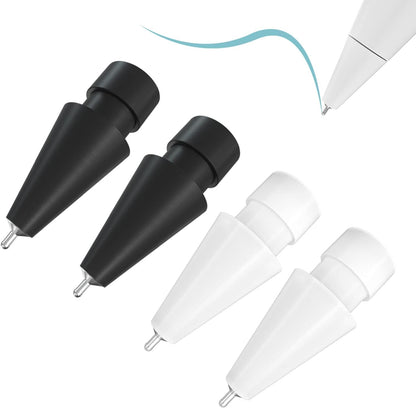 4 Pcs Upgraded (Pen Like) Pencil Tips fits for Apple 2nd Gen iPad Pro Pencil,0.78mm No Wear Out Fine Point Precise Control Apple Pen Tip,Longer Tips High Strength Material, White & Black