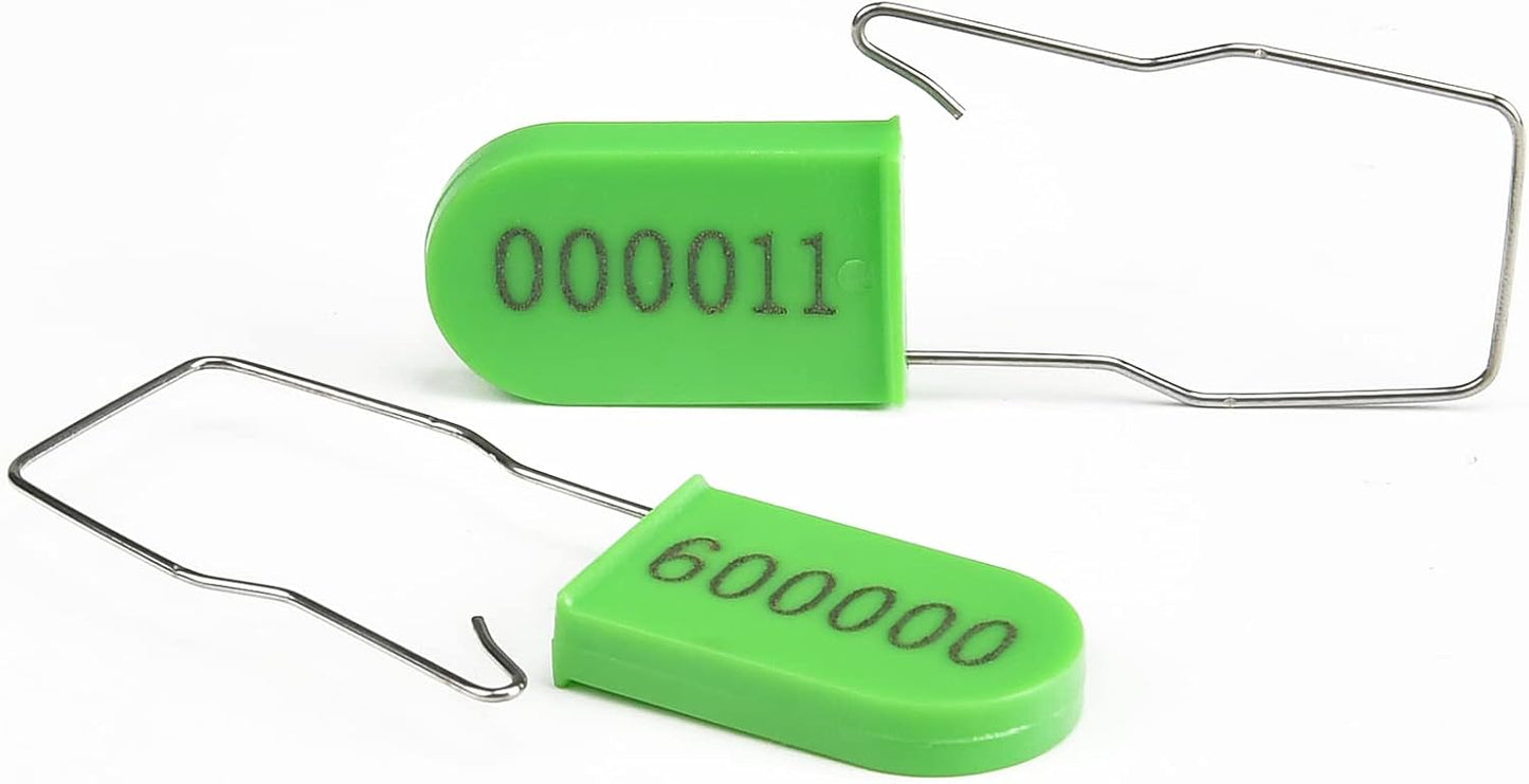 100PCS Plastic Padlock Security Seals Metal Wire Padlocks Electric Meter Lockout Tags Self-Locking Numbered Anti Tamper Seal Tags Green
