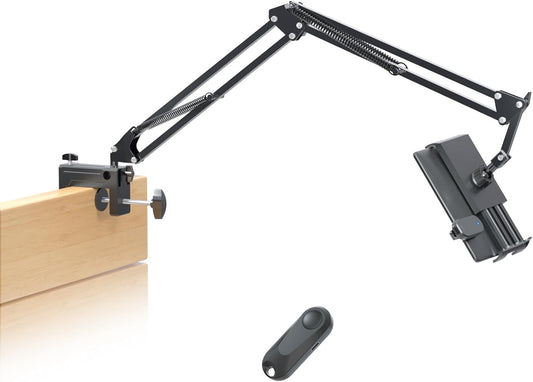 Tablet Holder for Kindle Reading in Bed with Remote Page Turner, Easy Adjust Hands Free Lazy Arm Mount for Kindle Accessories, Gifts for Readers