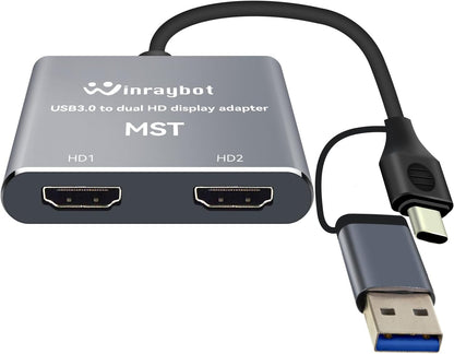 USB to HDMI Adapter for 2 Monitors-USB3.0 to Dual hdmi for 3 Monitors-USB to HDMI with Two HD Displau Supports Mac & Windows/Dual HDMI Extender -External Video & Graphics Card Adapter