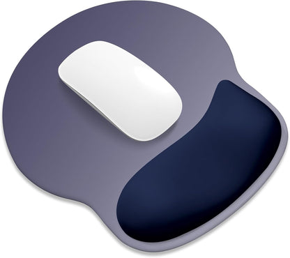 ITNRSIIET Ergonomic Mouse Pad with Wider Memory Foam Wrist Rest +17% - Curved Cushion Reduces Pressure 20%, Pain Relief, Non-Slip, Smooth, Cute Colors, 9.85 x 9 in, Gray Blue Gradient