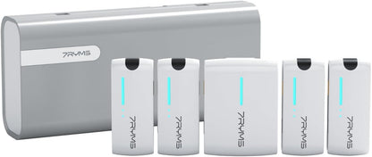 7RYMS iRay DW40 Wireless Lavalier Microphone with Four Transmitters One Charging Case Support AI Denoise, 48kHz/24bit Recording for Video Vlog, Interview, Live Streaming, Podcasting-White