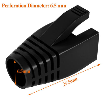 100Pack RJ45 Boot Cover, Cat5 Cat6 Cat6A Ethernet Network Cable Strain Relief Boot, Fits Overall Jacket Diameter 5.5-6.5MM Ethernet Cable (Hole Diameter: 6.5mm, Black)