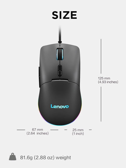 Lenovo M210 RGB Wired Gaming Mouse for PC, Laptop, Computer with Windows & Chrome OS - 3 Zone RGB, 8000 DPI Adjustable Sensor, 7 Programmable Buttons – Palm Grip Mouse for Gamers (Black)