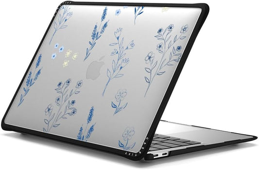 CASETiFY Impact MacBook Air 13" (M1/Intel) Case [Cushioned Impact Corners/Scratch-Resistant/Anti-Slip Grip] - Small Blue Flowers - Clear Black