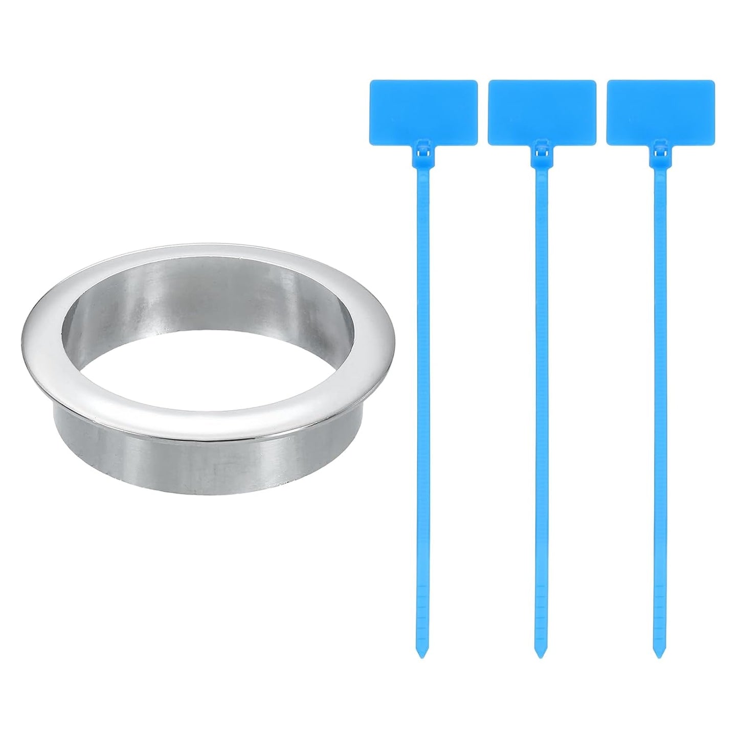 uxcell Desk Grommet, 2-3/8" (60mm) Zinc Alloy Cable Hole Cover Wire Cord Organizer with Marked Cable Ties for Home Office Desktop Wire, Silver Tone