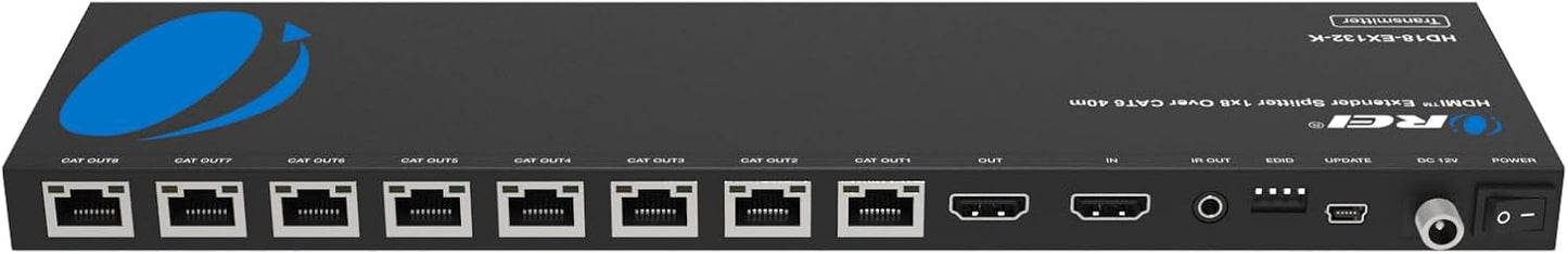 OREI HDMI Extender Splitter 1 in 8 Out Over CAT6/7 Cable 4K@30Hz with EDID Management - Up to 132 Ft - Loop Out - IR Control - Low Latency