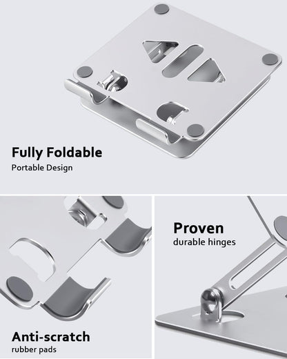 Tablet Stand Holder for Desk, Adjustable Desktop Tablet Holder, Foldable Aluminum Tablet Mount for iPad pro 11, iPad Air Mini, Samsung Galaxy Tabs Z Fold Kindle Fire 4-12 inch, Silver