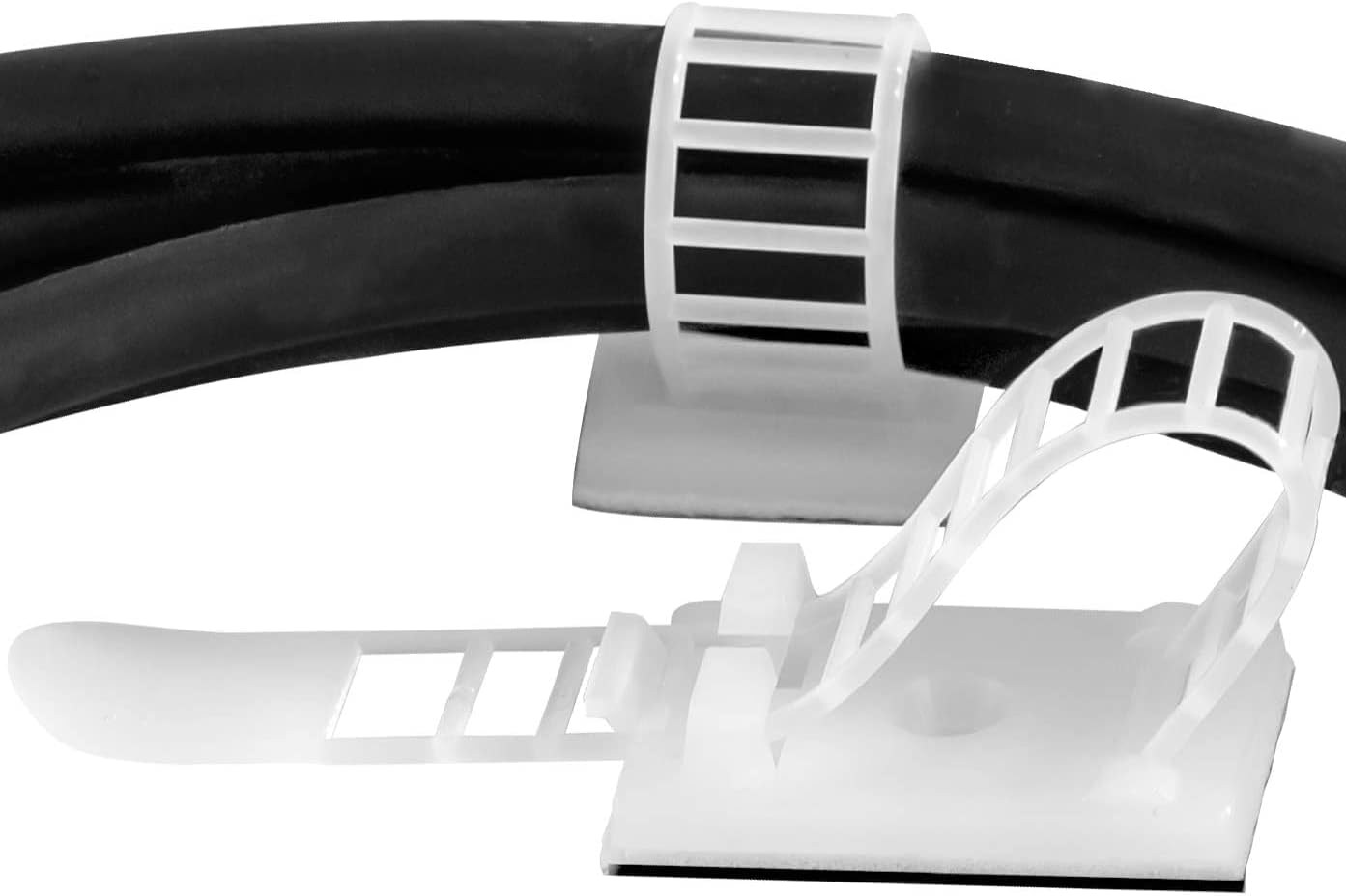 Pro-Grade, Adhesive-Backed Cable Straps 50 Pack. High-Strength, White Clamps for Electrical Wire Management and Organization. Tool-Free Installation for Home Or Office. Screw-Mount for Permanent Hold