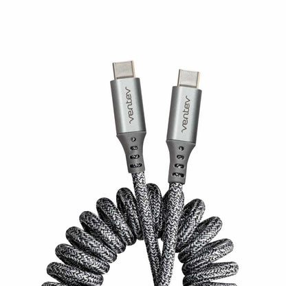 Ventev Helix 3ft Expandable USB C to USB C Cable | Fast Charging Cable for iPhone 16/16 Pro/15, MacBook, iPad Pro, Pixel 9, Samsung S25 | No Tangle Cord for Fast Charger, Crafted for The Car, Gray