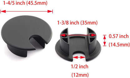 HJ Garden 1pc 1-3/8 inch (35mm) Desk Wire Cord Cable Grommets Hole Cover for Office PC Desk Cable Cord Organizer Zinc Alloy Cover Black