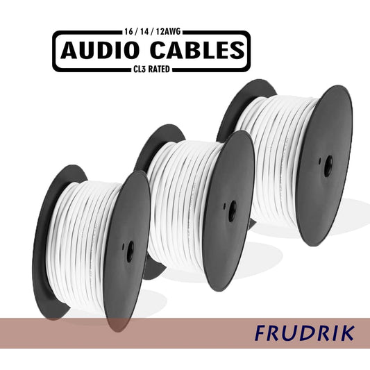 Speaker Wire - 99.9% Oxygen Free Copper – ETL Listed & CL3 Indoor Speaker Cable (16/2White, 200FT)