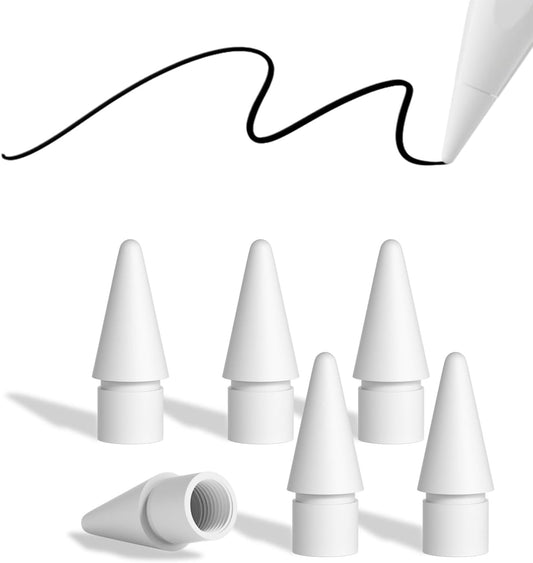 Replacement Pencil Tips for Apple Pencil Pro, Pen Tips for Apple Pencil 2nd Gen/1st Gen/USB-C, Wear-Resisting Pencil Nibs with Storage Box, Pen Nibs Set Compatible with Apple Pen (6 Pack, White)