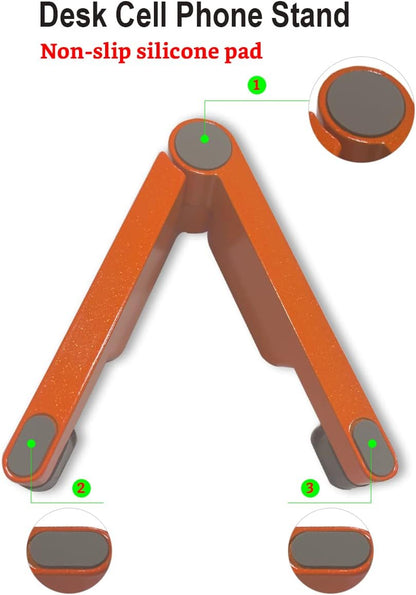 MONEER Cell Phone Stand, Phone Stand for Desk, Foldable & Portable iPhone Stand, Cell Phone Holder Desk Compatible with All Mobilephone, iPhone, iPad mini, Tablet 4-10.5" (Orange)