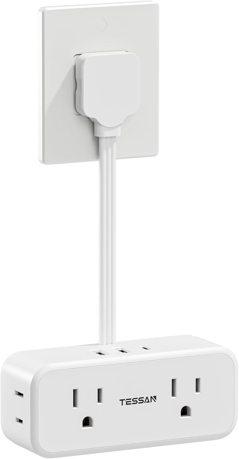 Small Extension Cord 6 inch, TESSAN Thin Flat Plug Power Strip with 4 AC Outlets 3 USB (1 USB C) Ports, Silm Charging Station Desk Organizers for Home Bedroom Hotel Office Desktop Accessories