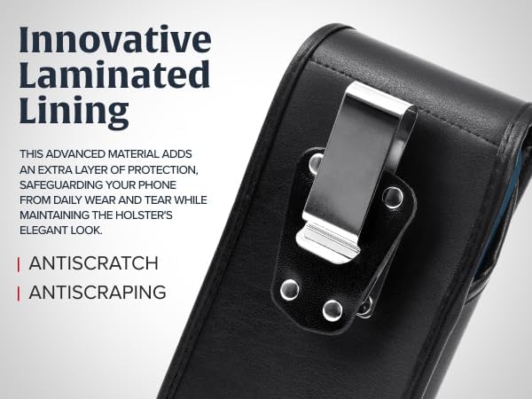 Turtleback Belt Clip for iPhone 16 Pro, 16e, 15 pro 14 Pro 13 Pro -Large- Fits w/Defender Bulky Style Cases, Premium Black Leather, Vertical Belt Holder, Magnetic Closure HD Rotating Belt Clip