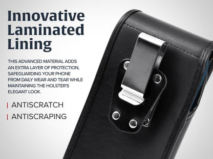 Turtleback Belt Clip for iPhone 16 Pro, 16e, 15 pro 14 Pro 13 Pro -Large- Fits w/Defender Bulky Style Cases, Premium Black Leather, Vertical Belt Holder, Magnetic Closure HD Rotating Belt Clip