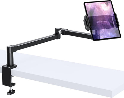 elitehood 28in Long Arm iPad Desk Mount, Heavy Duty Aluminum Tablet Arm Mount for Desk Bed Sofa, Compatible with iPad Pro 13/12.9 Air Mini, iPhone, Portable Monitor and 4.7-13in Tablets