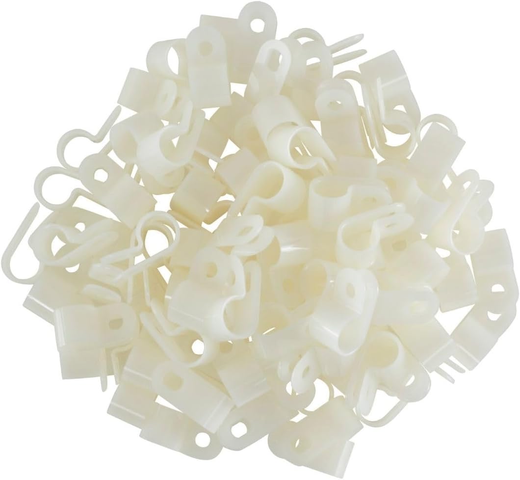 GTSE White Nylon Plastic Cable Clamps, 3/8" Screw Mounts for Cable, Rope, Tube Management, 100 Pack