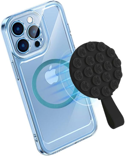 Magnetic Suction Cup Phone Mount,Suction Phone Case Grip Stand Holder for MagSafe, Compatible with iPhone 15 Pro Max, Hands-Free Mirror Shower Phone Holder Accessory for TikTok Videos, Black