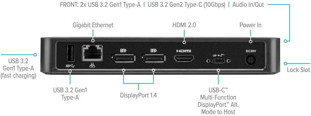 Targus DOCK430 USB-C Multi-Function DisplayPort Alt Mode Video Docking Station with 85W Power - Broad Compatibility with a Range of Hosts, Devices, Peripherals, Laptops, and Operating Systems
